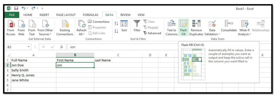 Typing a second entry to establish the pattern for Excel to use