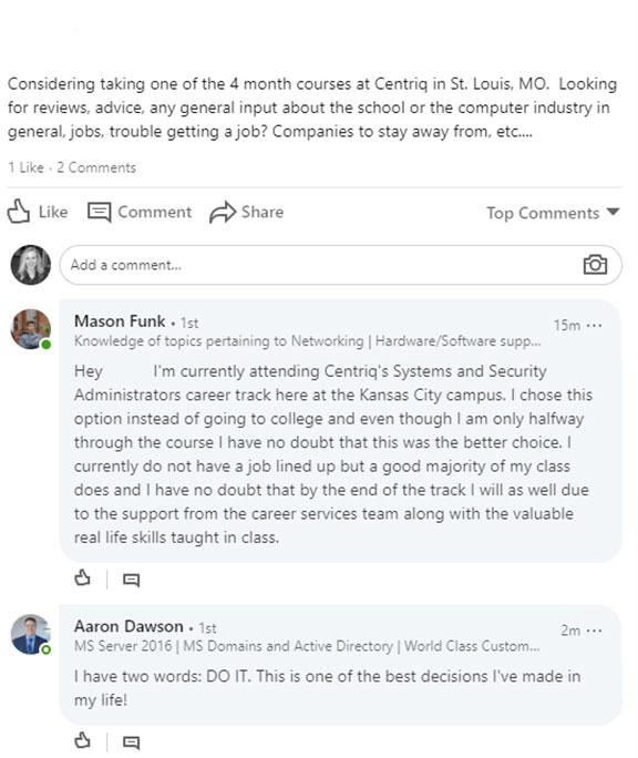 Centriq Training Social Media Reviews.